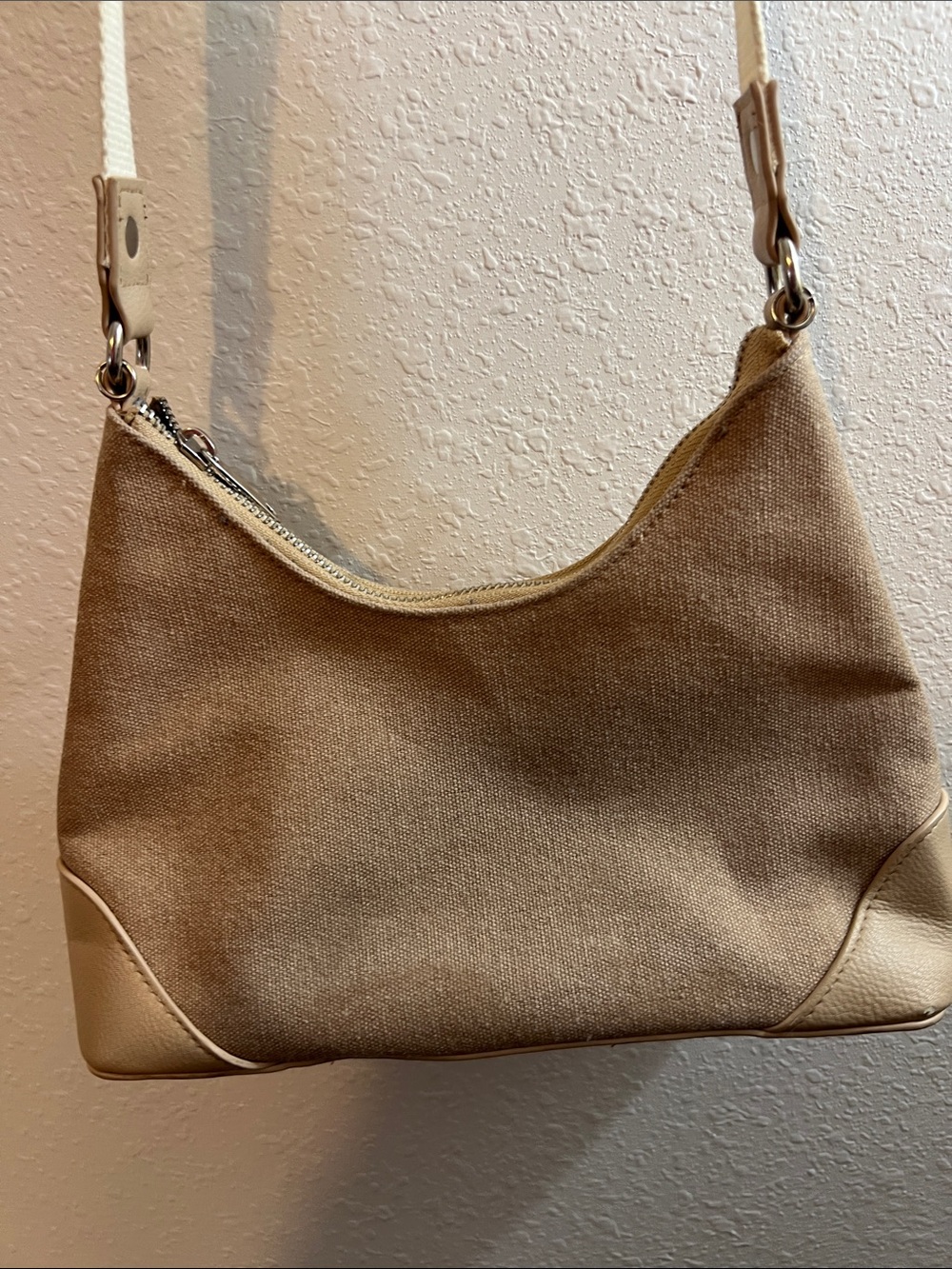 wild fable Beige Canvas Shoulder Bag with Cream Trim